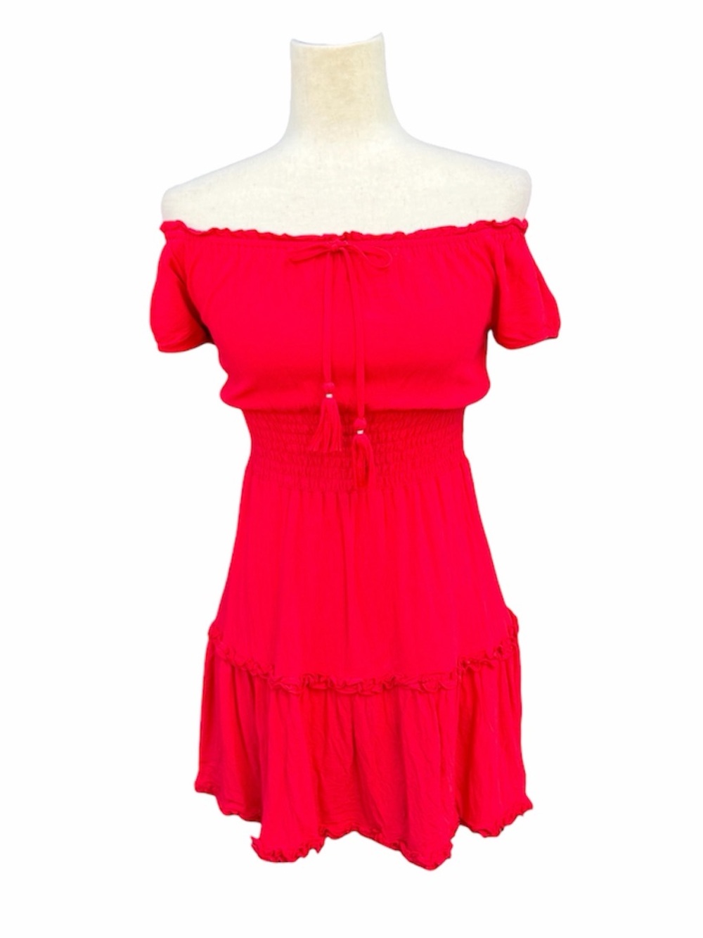 American Eagle OTS Bright Red off the shoulder short sleeve smocked Sundress XS